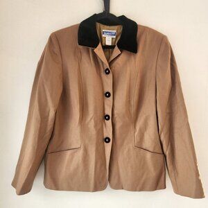 VTG Pendleton Wool Blazer Jacket Velvet Collar Camel Tan Career Women's 12